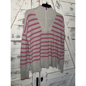 Lands End Drifter Striped Mock Neck Quarter Zip Sweater Womens Small White tan